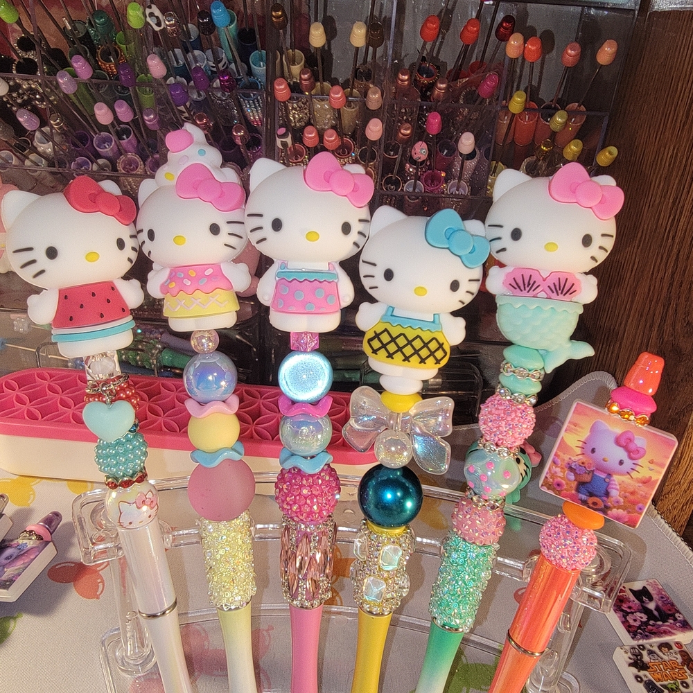 Hello Kitty Pink and Blue Accessories with Plush Toppers